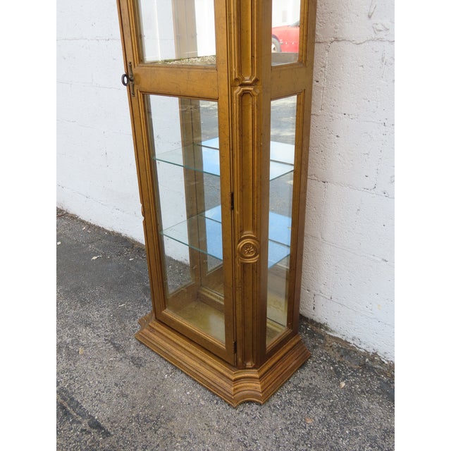 Hollywood Regency Tall Narrow Antique Gold Display Shelf Cabinet 6245 For Sale - Image 12 of 18