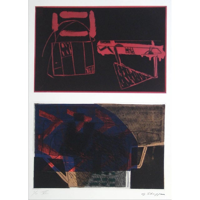 This 1994 abstract etching, lithograph, and chine colle print on paper is by New York/San Francisco Abstract Expressionist...