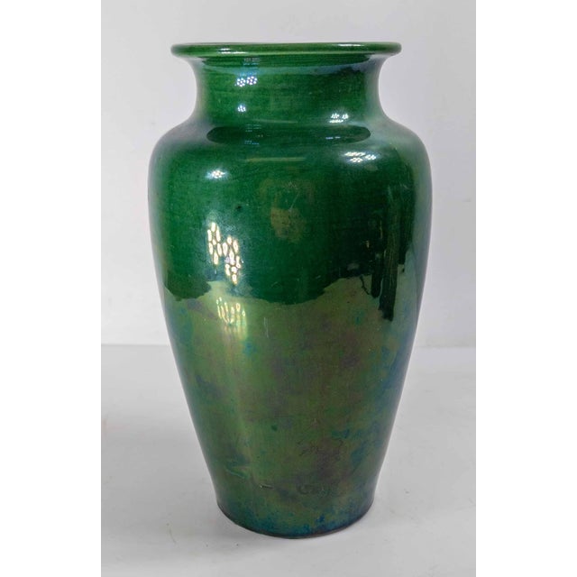 Early 20th Century Early 20th Century Japanese Dark Green Awaji Glazed Vase For Sale - Image 5 of 12