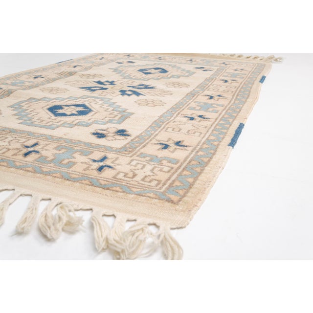 Turkish Blue and Cream Turkish Vintage Rug For Sale - Image 3 of 10