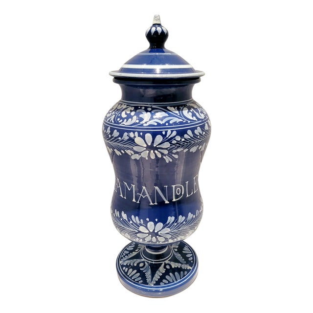 Renaissance Revival Italian Blue and White Apothecary Jar, 1950s For Sale