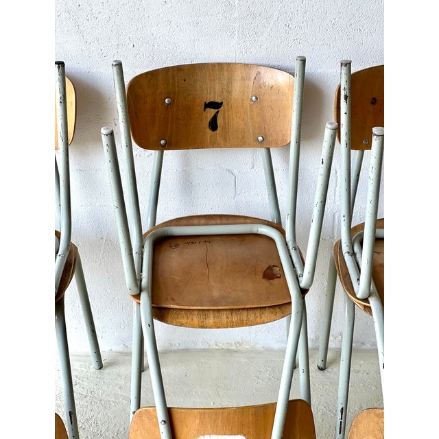 Brown Vintage School Chairs, 1970s, Set of 6 For Sale - Image 8 of 18