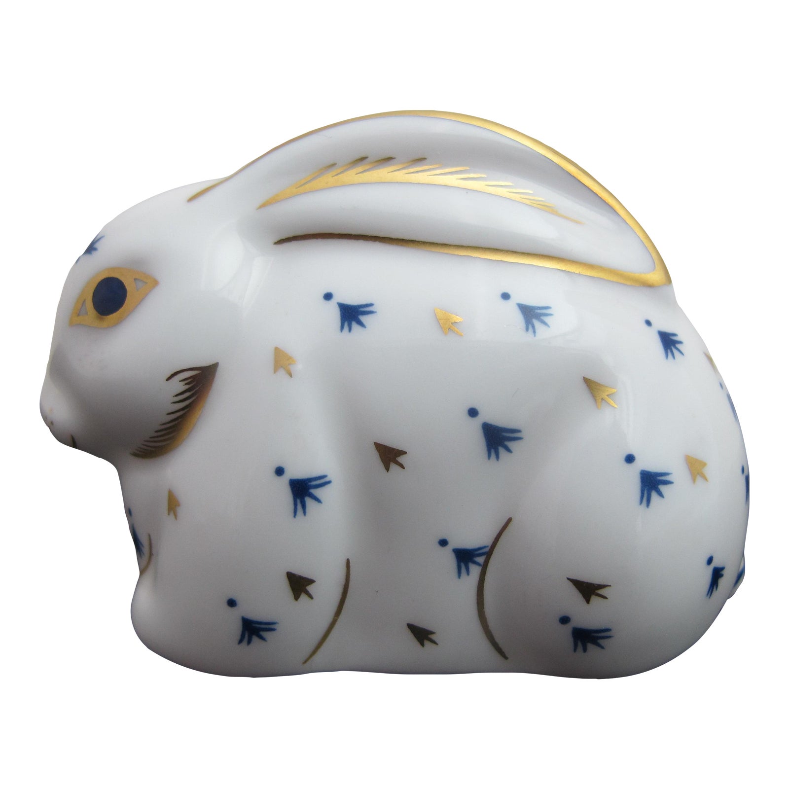 Royal Crown Derby Baby Bunny Rabbit Blue & Gold Bone China Figurine ...