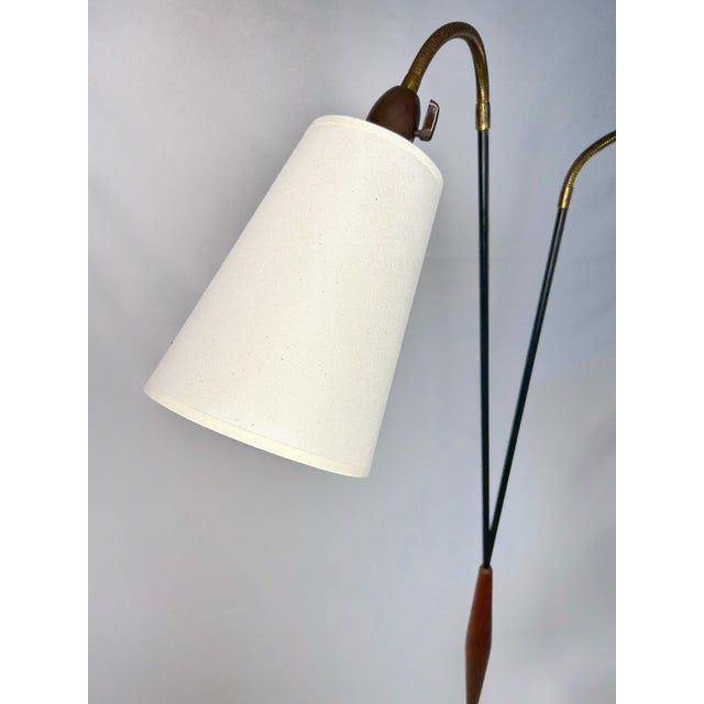 Mid-Century Modern 2-Arm Floor Lamp in Teak, Brass and Black Steel attributed to Svend Aage Holm Sørensen, Denmark, 1950s For Sale - Image 3 of 8