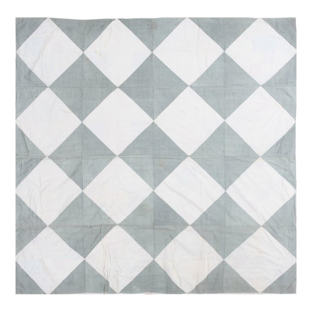 1920s Antique Quilt American Usa Allover Geometric Square Hand Knotted Pile Rug For Sale