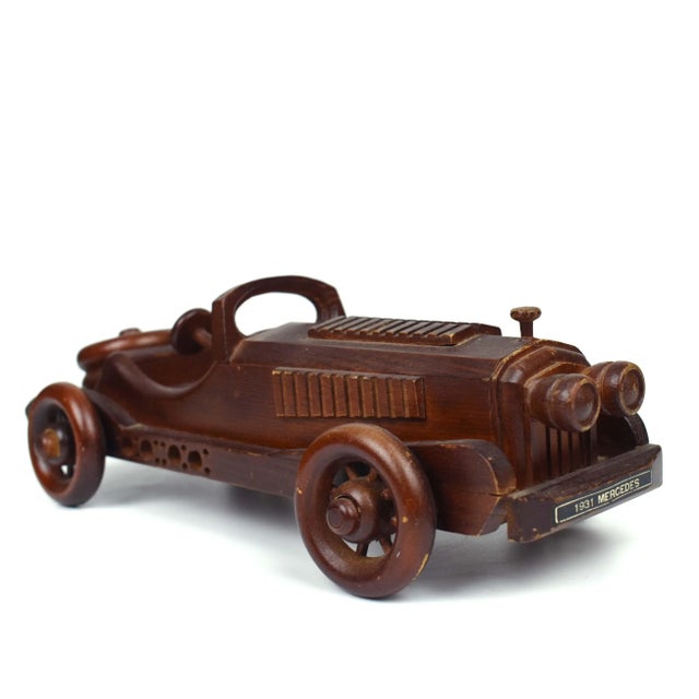 Late 20th Century Handmade Wooden 1931 Mercedes Car Model For Sale - Image 4 of 9