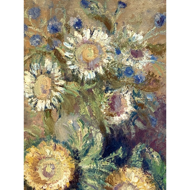 Early 1900s Original French Sunflower Still Life Oil Painting For Sale - Image 4 of 10