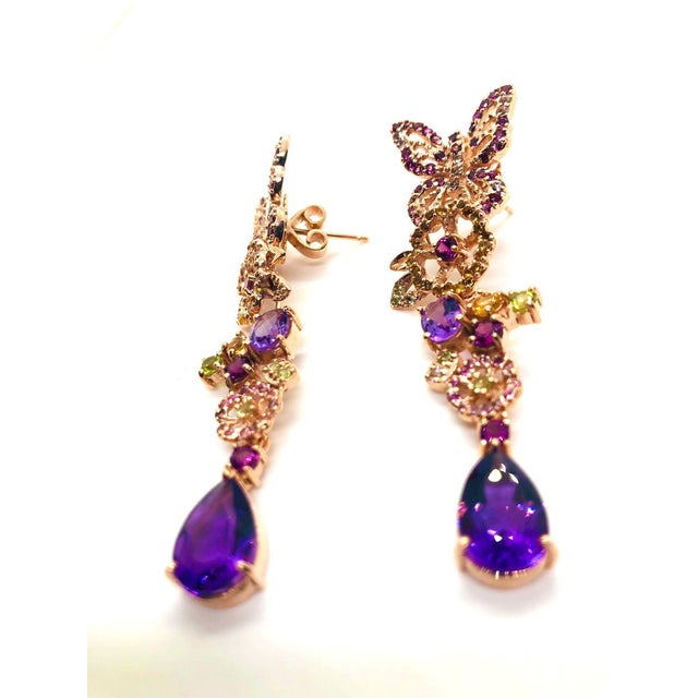 Bochic “Capri” Vintage Sapphire, Amethyst & Peridot Earrings Set In 18K Gold For Sale - Image 9 of 9
