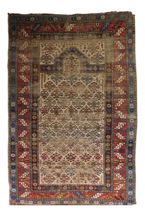 Distressed Antique Caucasian Prayer Rug