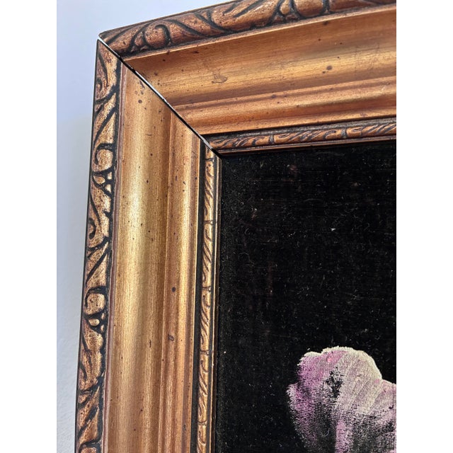 Vintage Original Velvet Flower Oil Painting, Pink Flower Still Life Art For Sale - Image 6 of 11