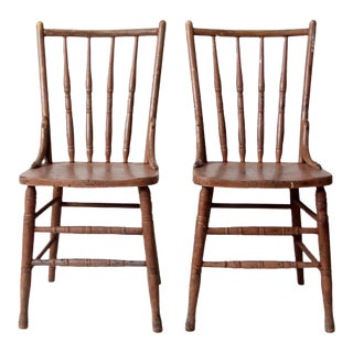 Antique Painted Wood Side Chairs Pair For Sale