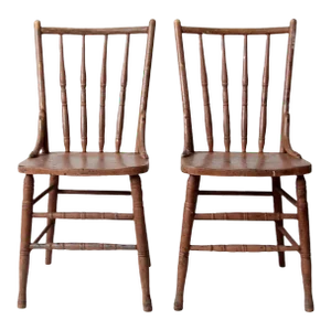 Antique Painted Wood Side Chairs Pair