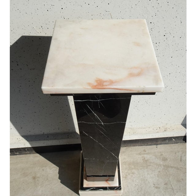 Art Deco Belgian Black Veined Marble and Carrara Marble Column Pied De Stal, 1930s For Sale - Image 4 of 12