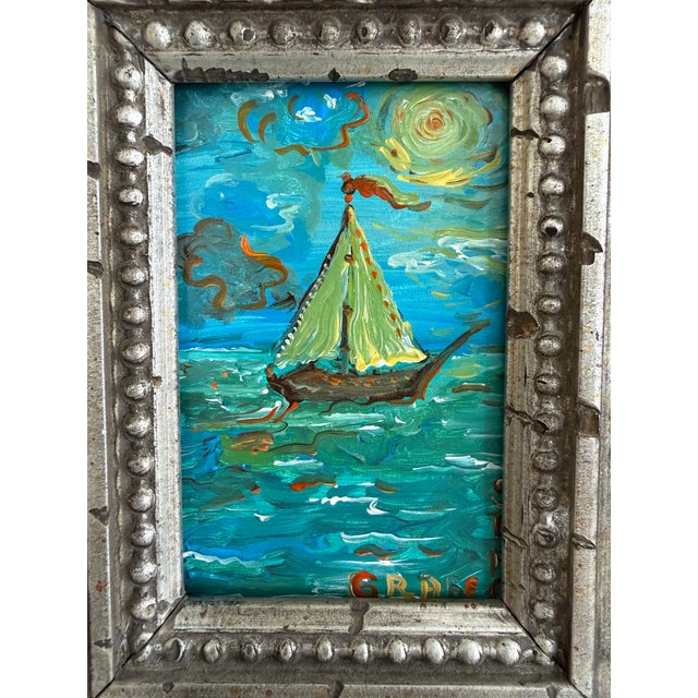 Serg Graff "Clipper "F" Sailing Ship Acrylic Painting Framed Small Nautical Art For Sale - Image 9 of 10