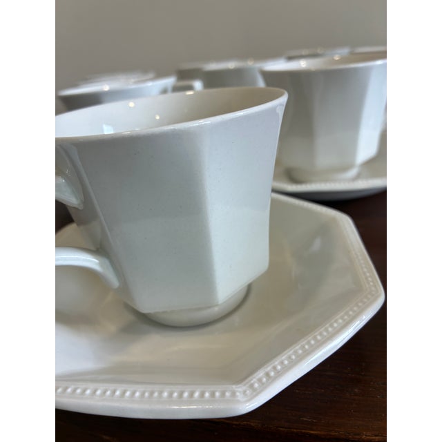 Vintage Johnson Brothers Heritage White Ironstone Cups & Saucers — Set of 10 For Sale - Image 15 of 16