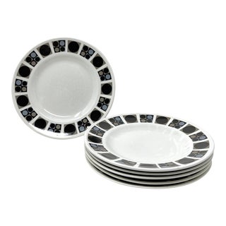 Set of 6 1960s Ceramic English Earthenware Tea Plates in Focus Pattern by Midwinter For Sale