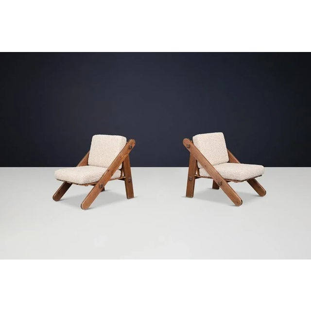 Pinewood Lounge Chairs in Teddy Upholstery, France, 1970s, Set of 2 For Sale - Image 4 of 11