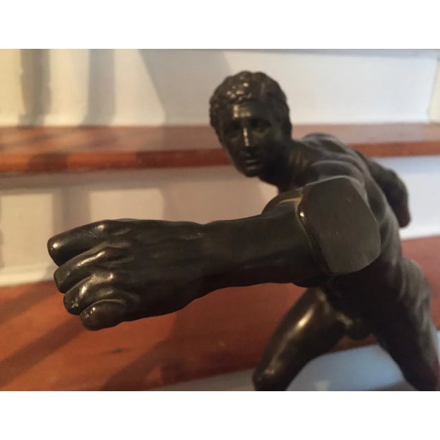 Antique 19th Century French Grand Tour Bronze Figure of an Athlete Mounted on Original Black Slate Base For Sale - Image 12 of 13