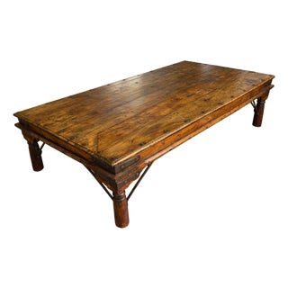 Late 20th Century Spanish Colonial Revival Rustic Coffee Table W/ Iron Strapwork & Studded Plank Top For Sale