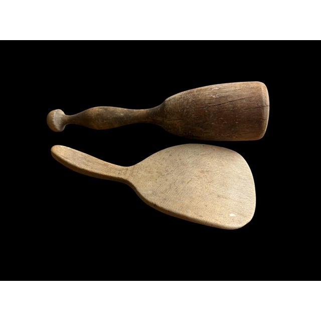 Pair of Early 20th Century Primitive Wooden Kitchen Utensils Paddle Pestle For Sale - Image 6 of 13