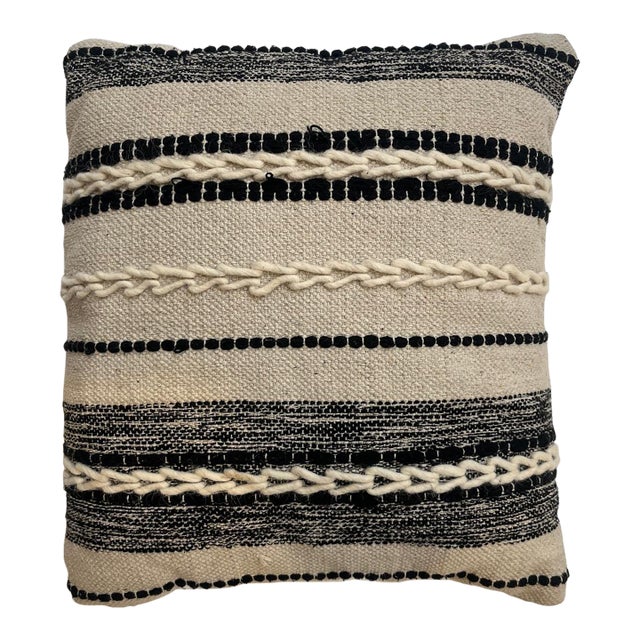 Gray Stripe Pillow W/ Moroccan Kilim Fragment, 1'10" X 2' For Sale