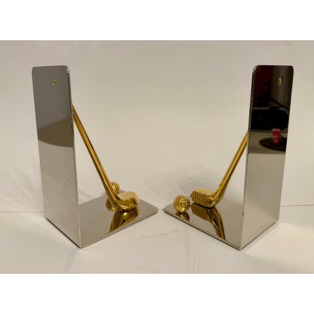 Late 20th Century Brass and Chrome Golf Club Bookends, Late 20th Century Design For Sale - Image 5 of 7