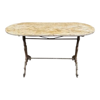 French Oval Marble Top Cafe Table With Metal Base For Sale