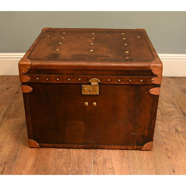 Vintage Campaign Leather Trunk For Sale - Image 3 of 10