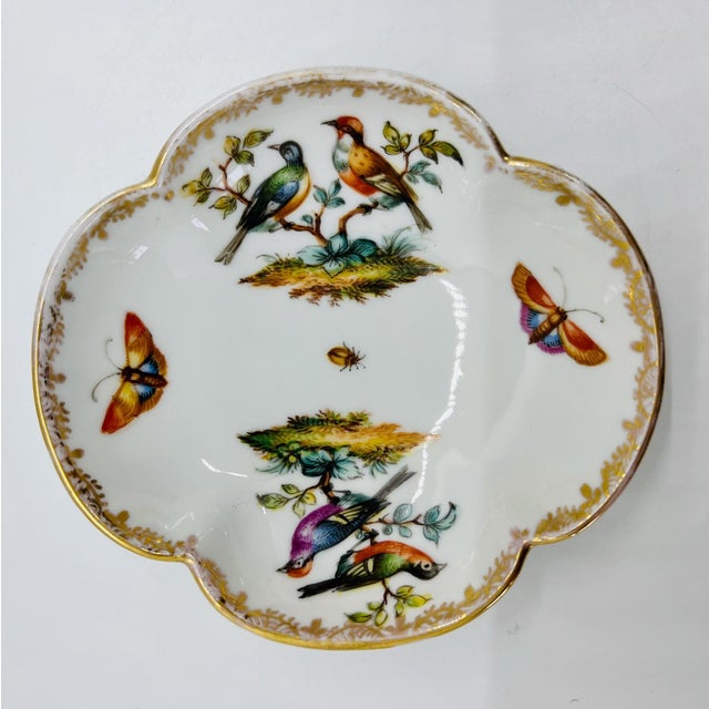 Antique Porcelain Double-Handled Chocolate Cup and Saucer with Birds and Butterflies from Dresden, 1879, Set of 2 For Sale - Image 10 of 11