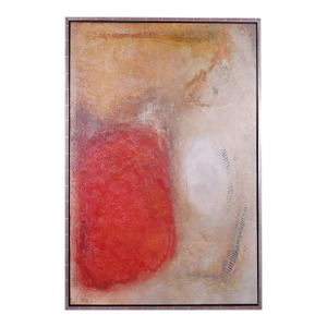 1990s Silver Gilt Wood Framed Oil on Canvas Giclee, Abstract in Design, Using Colors of Red and Beige.