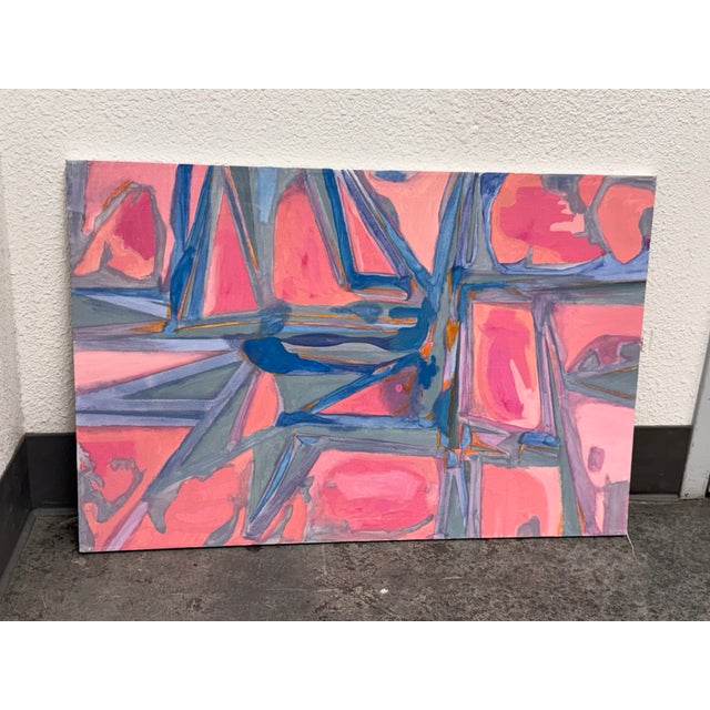 Design Plus Gallery presents a Circa 2010 Abstract Acrylic on Canvas Painting. This acrylic on canvas presents an...