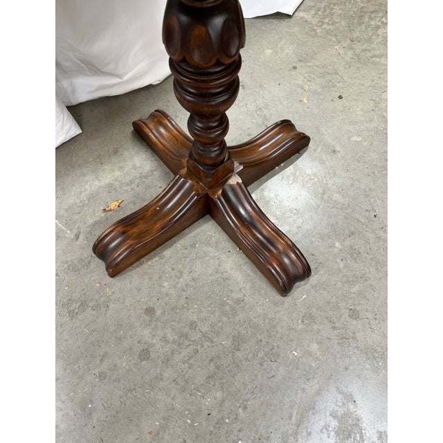 Antique Burl Walnut Wood Scalloped Edge Pedestal Table For Sale - Image 4 of 12