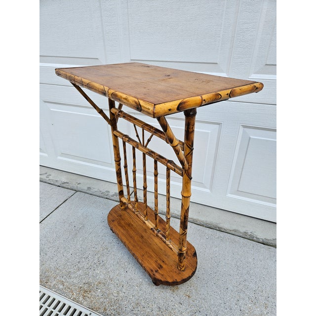 Burnt Bamboo and Wood Side Table For Sale - Image 13 of 17