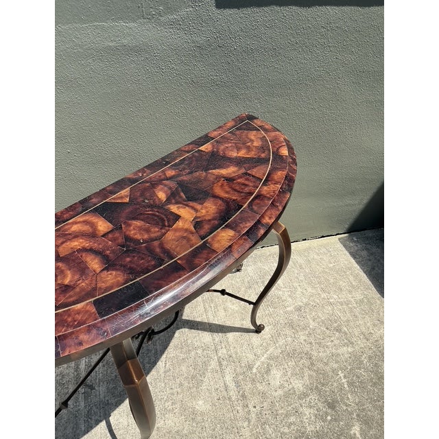 Hollywood Regency Vintage Maitland Smith Tessellated Coconut Shell Console Table For Sale - Image 3 of 12