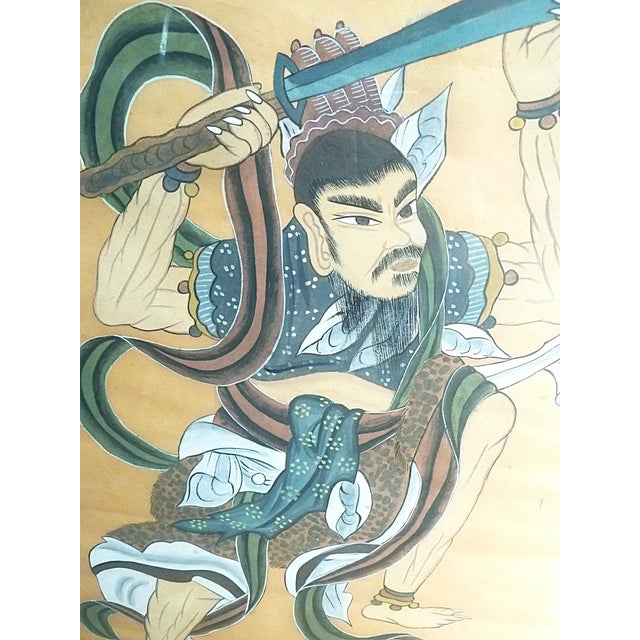 Framed Vintage Japanese Scroll Painting of a Samurai. Signed original work of art. A boldly colorful painted Samurai...