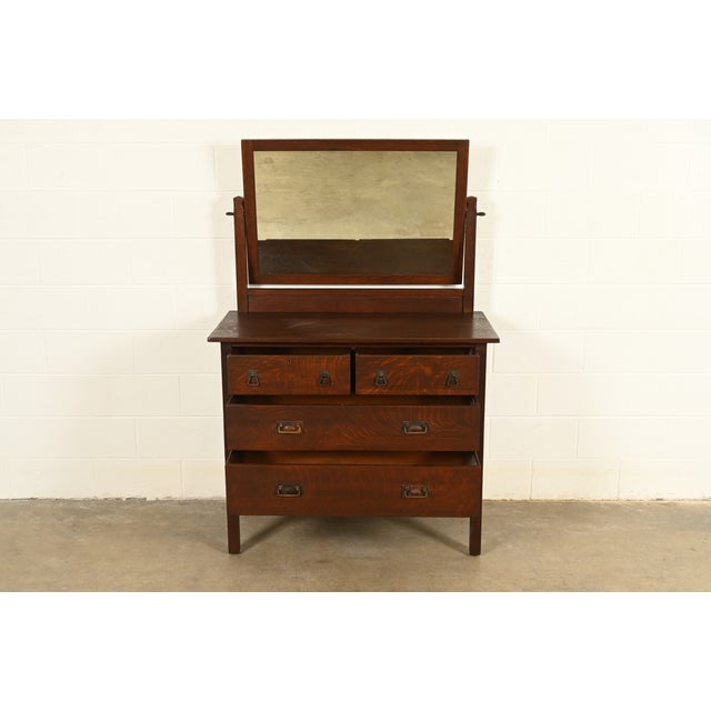 Early 20th Century Stickley Brothers Antique Mission Oak Arts & Crafts Dresser With Mirror, Circa 1910 For Sale - Image 5 of 17