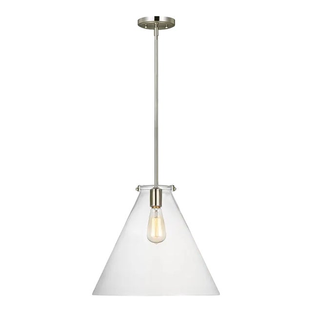 Thomas O'Brien By Visual Comfort Studio Kate 1-Light Cone Pendant in Brushed Nickel For Sale