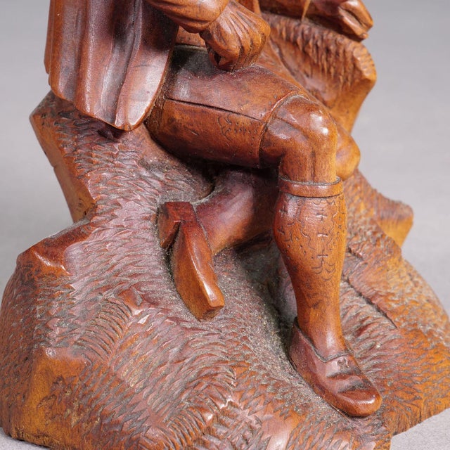 Brown Antique Hand-Carved Tyrolean Farmer Sculpture, Ca. 1880 For Sale - Image 8 of 8