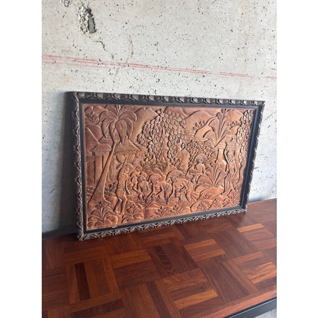 Mid-20th Century Balinese Hand-Carved Suar Wood Village Relief Panel For Sale In Miami - Image 6 of 6