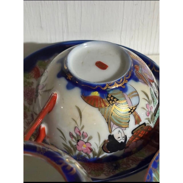 Antique Kutani Geisha Girl Tea Set, Rare, Thick Paint, 22kt Gold Trim, Marked For Sale - Image 4 of 6