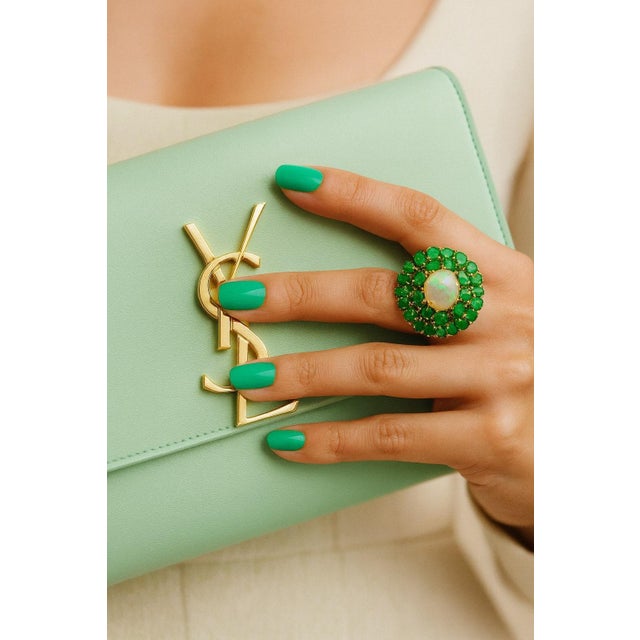Baroque Bochic “Orient” Vintage Emeralds & Fire Opal Ring Set In 18K Gold & Silver For Sale - Image 3 of 10
