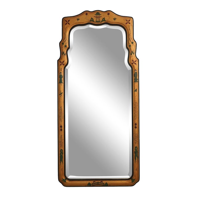 Friedman Brothers Black & Gold Chinoiserie Mirror For Sale