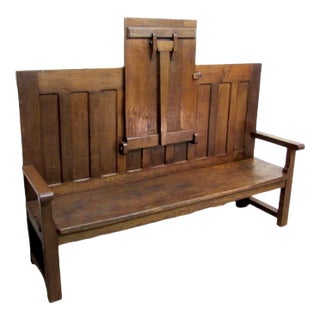 Antique Spanish Bench with Folding Table For Sale