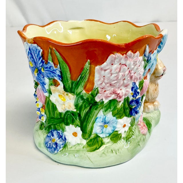1980s Vintage Boho Chic Hollywood Regency Ceramic Bunny & Flora Planter. For Sale - Image 9 of 11