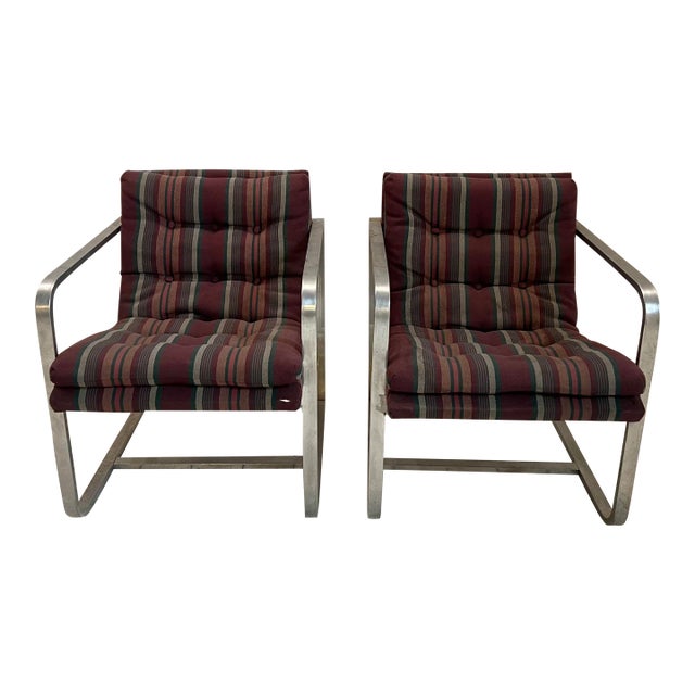 Mid Century Modern Brushed Aluminum Club Chairs For Sale