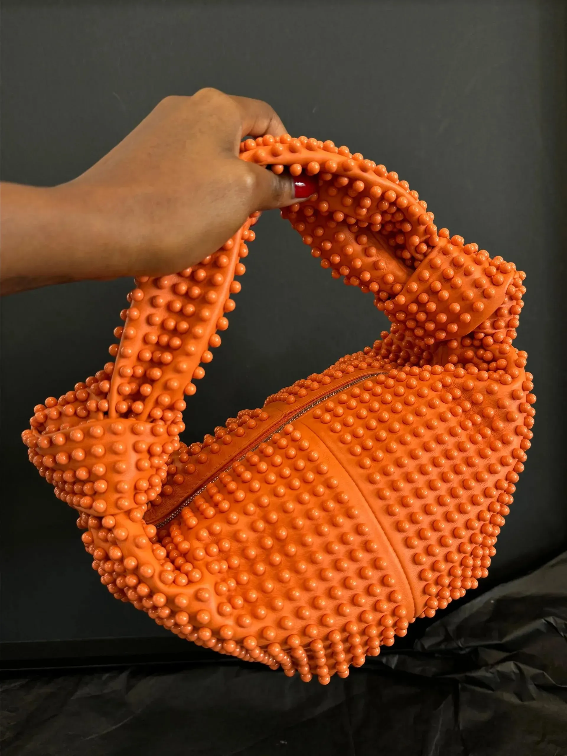 2022 Bottega Veneta Coral Double Knot Beads Hobo Teen Shoulder Bag