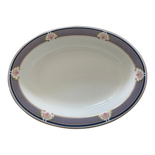 Late 20th Century Wedgwood Waverley Bone China Oval Serving Bowl Blue Design With Pink Shells Mint Condition For Sale