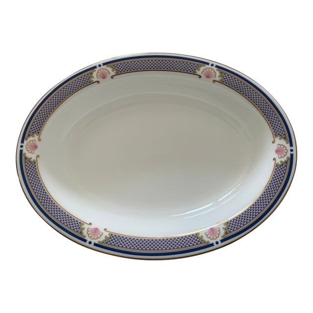 Late 20th Century Wedgwood Waverley Bone China Oval Serving Bowl Blue Design With Pink Shells Mint Condition. For Sale