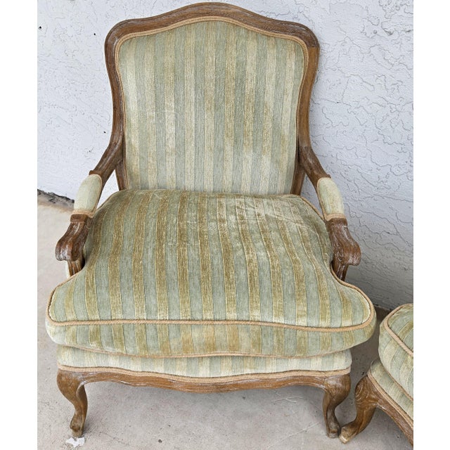 Early 21st Century Plush Velvet French Country Fauteuil Armchairs Pair For Sale - Image 5 of 15