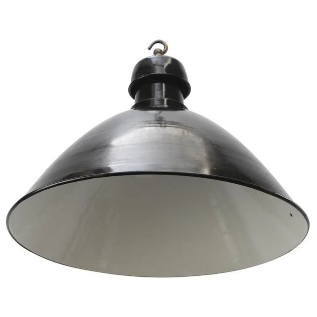 Industrial Vintage French Industrial Black Enamel Pendant Light from Gal, France For Sale - Image 3 of 5